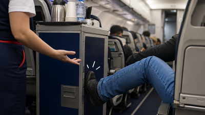 AI-generated image used for representational purpose. Passenger kicks cabin crew, shows middle finger after trolley hits his leg on Frankfurt-Hyderabad flight