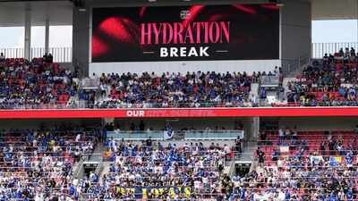 A screen announces a hydration break during the first half of an international friendly match between Bosnia and Panama in St. Louis. (AP) How hydration breaks are reshaping matches at the 2026 FIFA World Cup