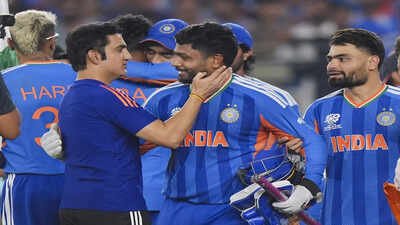 India's wicketkeeper Sanju Samson, front centre, being congratulated by head coach Gautam Gambhir (PTI Photo) 'If not for Sanju Samson, would India have won?': Sreesanth takes aim at Gautam Gambhir