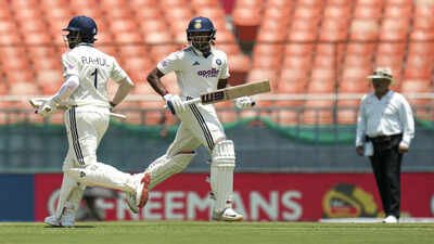 India's KL Rahul, left, and Sai Sudharsan run between the wickets (PTI Photo) India vs Afghanistan: KL Rahul sheds T20 edginess, Sai Sudharsan makes the most of 'long rope'