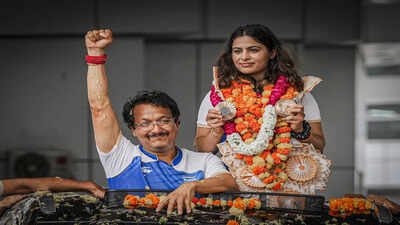 File Pic: Jaspal Rana with Manu Bhaker after historic double bronze-medal feat at the Paris Olympics. (PTI Photo) Remembering Jaspal Rana: Indian shooting icon and CWG legend behind Manu Bhaker's Olympic success