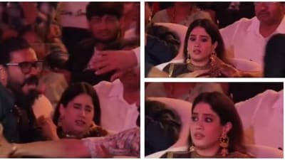 Janhvi Kapoor was seated beside Ram Charan at the event. Janhvi Kapoor was seated beside Ram Charan at the event.