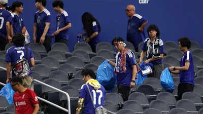 Japan fans use blue bags to uphold a cleansing World Cup tradition after draw. (Pic credit: FIFA) 'It's respect for everything': Japanese fans win hearts again with touching FIFA World Cup tradition - Watch