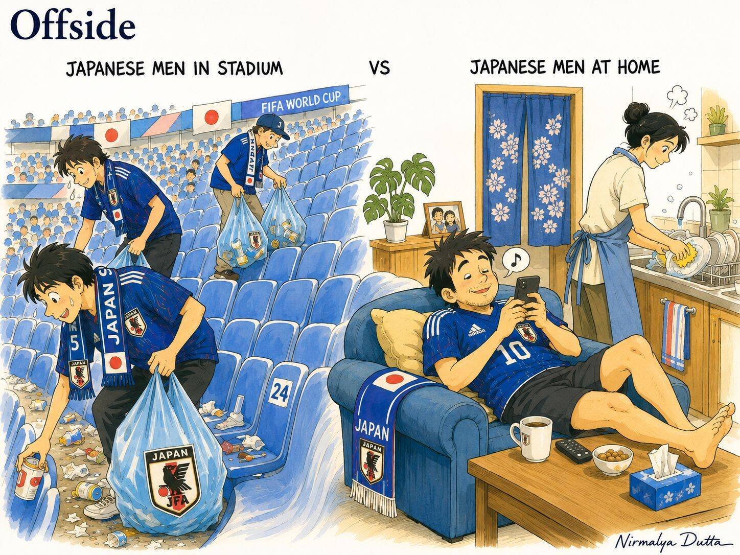 Japanese Men in Stadium vs Home