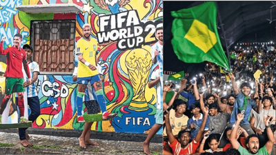 Football fans carry cut-outs of Ronaldo, Neymar and Messi in Kolkata; Kozhikode fans watch Brazil vs Morocco. (PTI and Reuters photo) Fans tweak work schedules, body clock to catch World Cup football magic