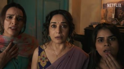 Maa Behen review: Triptii Dimri, Madhuri Dixit and Dhaarna in Maa Behen.