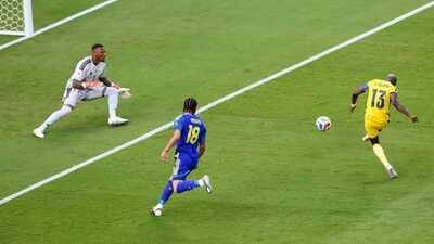 Ecuador's Enner Valencia (13) shoots at goal as Curaçao goalkeeper Eloy Room defends during the World Cup Group E football match between Ecuador and Curacao in Kansas City, Mo., Saturday, June 20, 2026. (AP) No way through Room: Curacao goalkeeper Eloy makes record for most saves in a 90-minute match as Curacao earn first-ever FIFA World Cup point