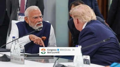 Modi-Trump at G7 (X) 'Shameless': AAP, Congress target PM Modi for meeting Trump at G7 Summit after US strikes killed 3 Indian sailors