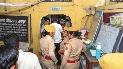 Police personnel inspect a NEET centre in Jaipur on Saturday. Retest to be held 2pm-5.15pm. Candidates to report at centres 11am-11.30am 1.4 lakh CCTVs, 51,000 jammers, 22.8 lakh candidates: NEET (UG) re-test today under massive security cover