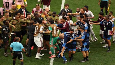 Canada and Qatar players and staff scuffle after the World Cup Group B match (AP Photo/Kaleb Tatum) Watch: Ugly scene after final whistle as Canada and Qatar players clash on field at FIFA World Cup 2026