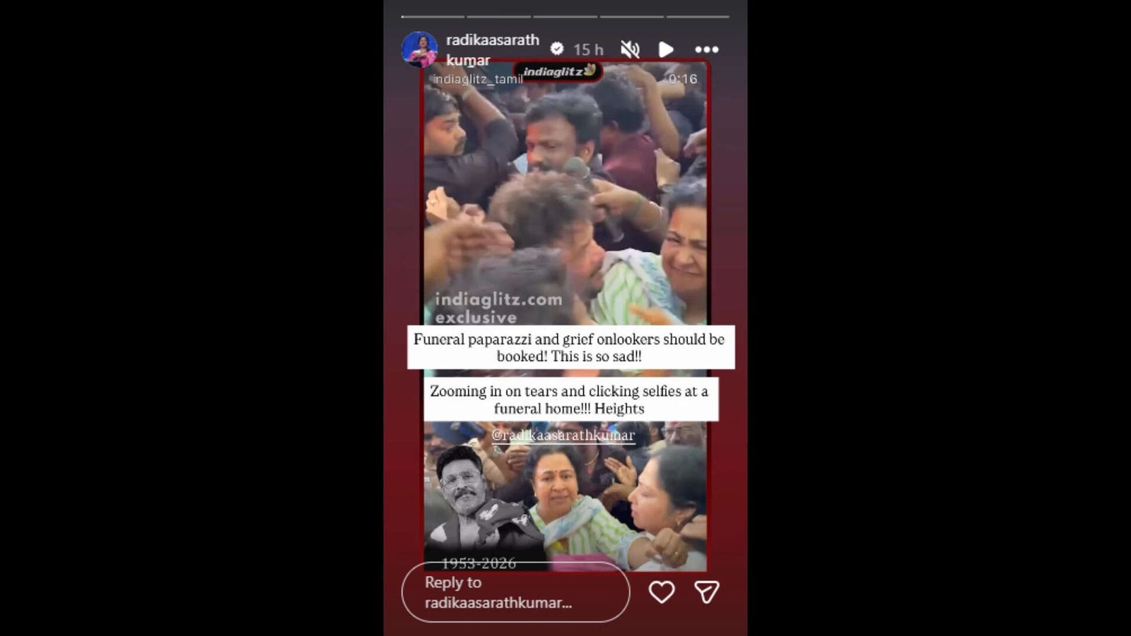 Radikaa Sarathkumar's IG story<br>