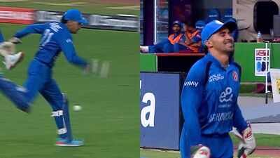 Rahmanullah Gurbaz kicks ball to boundary (Screengrabs) Bizarre scene in Chennai! Rahmanullah Gurbaz kicks ball to boundary, gifts Rohit Sharma four runs - Watch