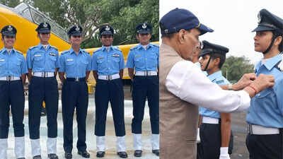 Rajnath says growing presence of Nari Shakti will strengthen air force First batch of 5 women NDA entrants commissioned into IAF; Rajnath says growing presence of Nari Shakti will strengthen air force