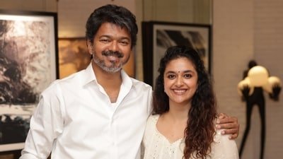 Keerthy Suresh shared a picture with Tamil Nadu CM Vijay on his birthday. Keerthy Suresh shared a picture with Tamil Nadu CM Vijay on his birthday.