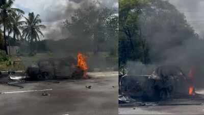 Karnataka man dies in car explosion after 'attacking' woman with knife; 2 escape moments before vehicle bursts into flames