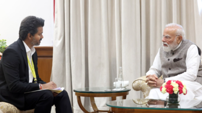 Tamil Nadu chief minister C Joseph Vijay calls on Prime Minister Narendra Modi in Delhi on Thursday. CM Vijay urges Centre to exempt Tamil Nadu from NEET, release pending funds to state and declare Thirukkural as a ‘national literature’