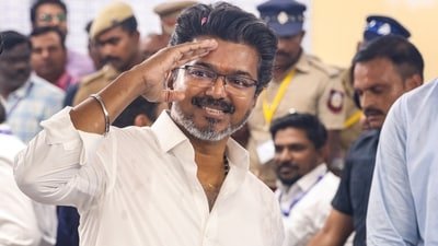 Vijay contested and won the Tamil Nadu elections via the Tamilaga Vettri Kazhagam (TVK) party. (PTI)