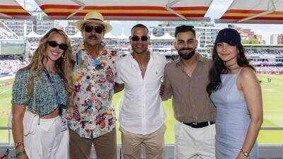 Virat Kohli, Anushka Sharma cheer for Team India at Women's T20 World Cup clash; pose with Ravi Shastri and Shikhar Dhawan at Lord's