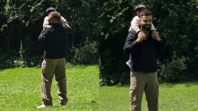 Virat Kohli spotted giving Akaay a piggyback ride during secret family outing: See pics