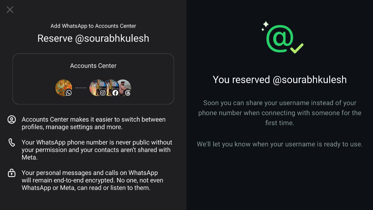 WhatsApp usernames reserve