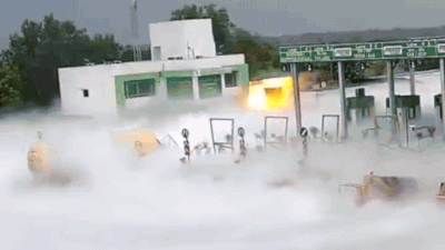 New CCTV footage captures massive LPG tanker explosion at UP toll plaza - video