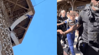 Man arrested for climbing Eiffel tower to hang US flag (X) Watch: Man arrested for climbing Eiffel tower to hang US flag