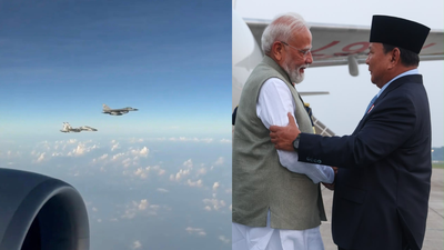 PM's plane was escorted by fighter jets and he was welcomed by Indonesian president Watch: PM Modi escorted by fighter jets in Indonesia, welcomed by president Subianto at airport
