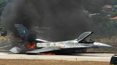 Watch: F-16 burst into flames after crash-landing at Greek island airport; pilot safe