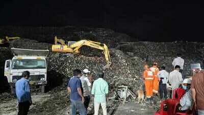 The rescue operation in progress at the waste-to-energy plant site in Moshi on Saturday night 'An act of God': 8 dead in Pune's Moshi building collapse; waste plant operator chief blames heavy rainfall