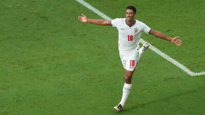 England's Jude Bellingham (10) celebrates scoring their sixth goal during the World Cup third-place playoff match between France and England.(AP Photo) Jude Bellingham breaks all-time England goalscoring record with sensational strike in World Cup bronze thriller win against France