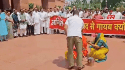 Saffron-clad Pappu Yadav, opposition stage Ram Temple donation theft skit in Parliament Watch: Saffron-clad Pappu Yadav, opposition stage Ram Temple donation theft skit in Parliament
