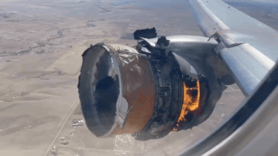 A passenger-recorded video shows the right engine of United Airlines Flight 328 engulfed in flames after an engine failure forced the Boeing 777-200 to return safely to Denver shortly after takeoff in February 2021. Watch: Passenger's view of Boeing 777 engine on fire while in air goes viral