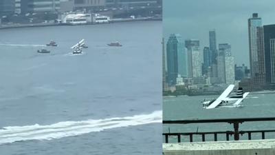 Seaplane with 8 onboard crashes into New York's East River (Picture from X) Seaplane carrying 8 crashes into New York's East River, all rescued - video