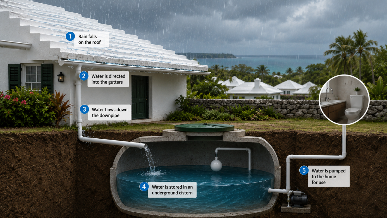 Bermuda has no rivers or freshwater lakes, yet a 400-year-old roof design supplies water to 65,000 people