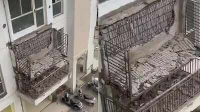 Section of a balcony collapsed at a luxury apartment complex in Gurgaon on Thursday morning after heavy rain 'Deeply alarming': Major scare at Gurgaon's Imperia Esfera luxury society as balcony collapses amid heavy rain