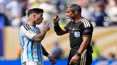 Enzo Fernandez reacts after red card in Argentina's World Cup final loss to Spain