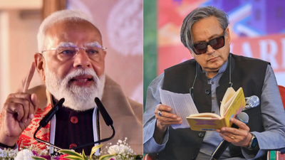 PM Modi and Shashi Tharoor (R) (File photo) 'Hamesha der kar deta hoon...': Shashi Tharoor's quotes Urdu poet Munir Niazi to target PM Modi's paper leak response
