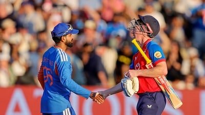 England's skipper Harry Brook exchanges a handshake with Indian skipper Shreyas Iyer. (ANI Pic Service) England's skipper Harry Brook exchanges a handshake with Indian skipper Shreyas Iyer. (ANI Pic Service)