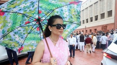 BJP MP Kangana Ranaut at the Parliament premises during the Monsoon Session, in New Delhi on Tuesday. (ANI Photo/Naveen Sharma) (Naveen Sharma) BJP MP Kangana Ranaut at the Parliament premises during the Monsoon Session, in New Delhi on Tuesday. (ANI Photo/Naveen Sharma) (Naveen Sharma)