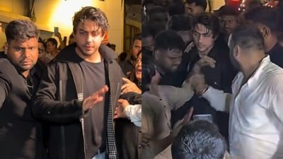 Aryan Khan gets mobbed by fans trying to take selfie with him. Aryan Khan gets mobbed by fans trying to take selfie with him.