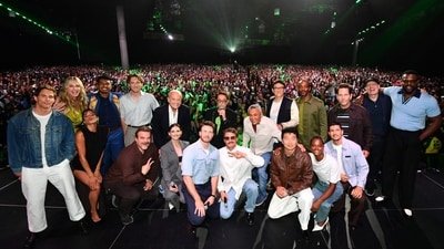 Avengers: Doomsday cast at the exclusive trailer launch at San Diego Comic Con 2026.