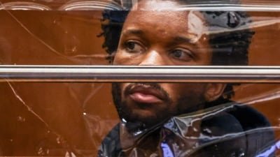 David Anthony Burke, whose stage name is D4vd, is arraigned in Los Angeles on April 20. (Ted Soqui/Pool European Presspho)