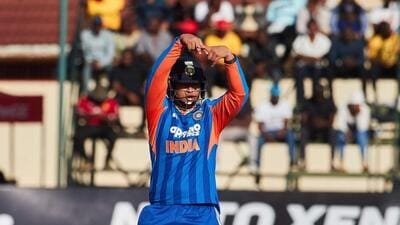 India's Vaibhav Sooryavanshi gestures as he celebrates 50 runs during the first match in the One Day International cricket series played between Zimbabwe and India at Harare Sports Club on July 23. (AFP) India's Vaibhav Sooryavanshi gestures as he celebrates 50 runs during the first match in the One Day International cricket series played between Zimbabwe and India at Harare Sports Club on July 23. (AFP)