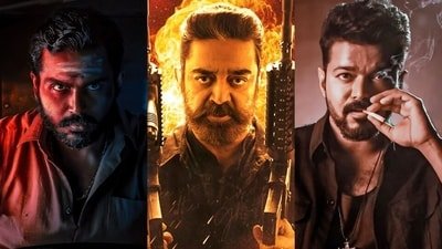 Karthi, Kamal Haasan and Vijay in stills from Lokesh Kanagaraj's Kaithi, Vikram and Leo. Karthi, Kamal Haasan and Vijay in stills from Lokesh Kanagaraj's Kaithi, Vikram and Leo.