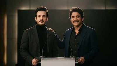 Nagarjuna got emotional as he spoke about son Akhil Akkineni at Lenin's success meet.