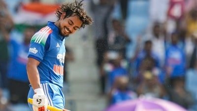 India's Ishan Kishan celebrates his century during an ODI cricket match between India and Afghanistan, in Lucknow (PTI) India's Ishan Kishan celebrates his century during an ODI cricket match between India and Afghanistan, in Lucknow (PTI)