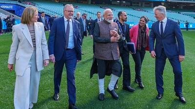 Prime Minister Narendra Modi and Australian Prime Minister Anthony Albanese during their visit to the Melbourne Cricket Ground, in Melbourne on Friday. (@narendramodi X) Prime Minister Narendra Modi and Australian Prime Minister Anthony Albanese during their visit to the Melbourne Cricket Ground, in Melbourne on Friday. (@narendramodi X)