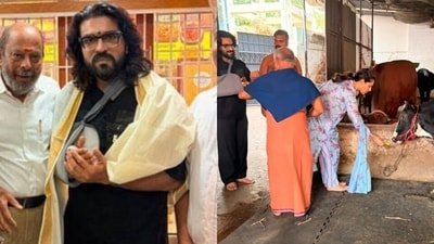 Ram Charan and Upasana Konidela visited a temple in Coimbatore.
