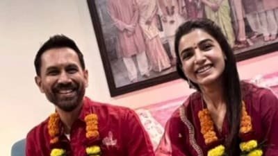 Samantha Ruth Prabhu at her baby shower with husband Raj Nidimoru.
