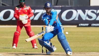 Tilak Varma struggled a bit against Zimbabwe in the third T20I. (AFP) Tilak Varma struggled a bit against Zimbabwe in the third T20I. (AFP)